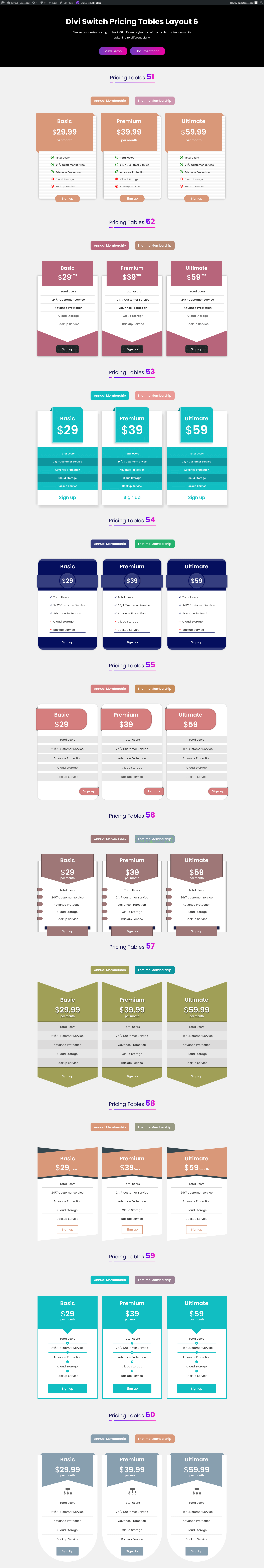 Divi Switch Pricing Tables Sections Layout 6